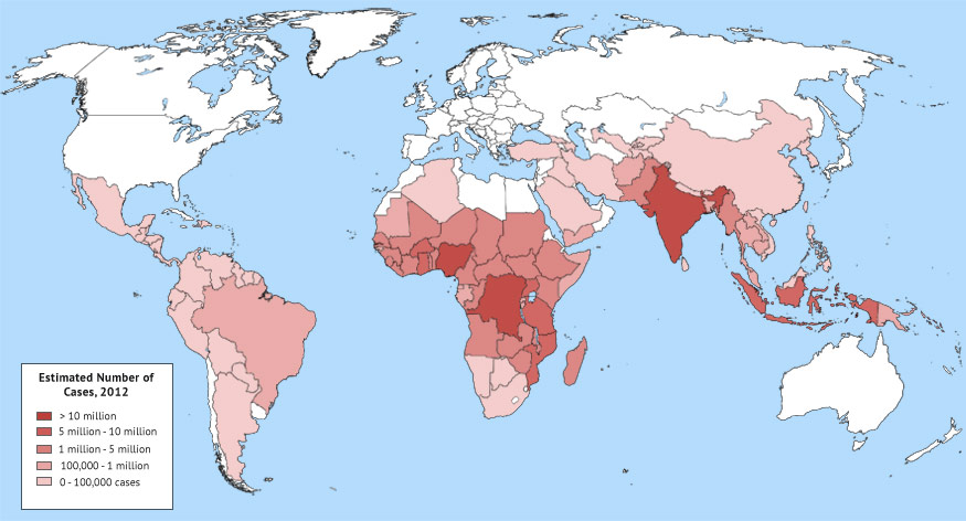 Map of areas with malaria